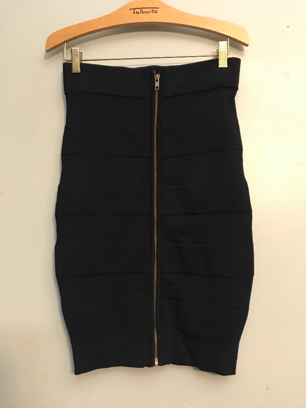 French Connection Navy Blue Bandage Mini Skirt Full Front Zip High Waisted Size